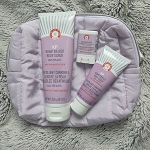 First Aid Beauty KP Bump Eraser Trio with Anti-Chafe Stick And Purple Travel Bag